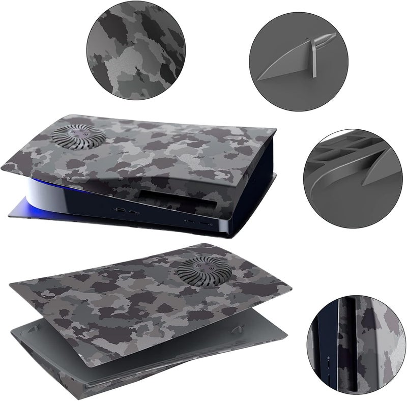 IMOFEE Cover Plates with Cooling Vent for PS5 Disc Edition Console, Accessories for PlayStation 5 Face Plates Side Panels Shell Replacement Protective Faceplates (Gray Camouflage) - Image 5
